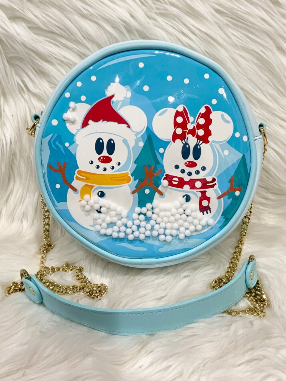 Disney Loungefly Snowman Mickey And Minnie Mouse Snow Globe Crossbody Bag